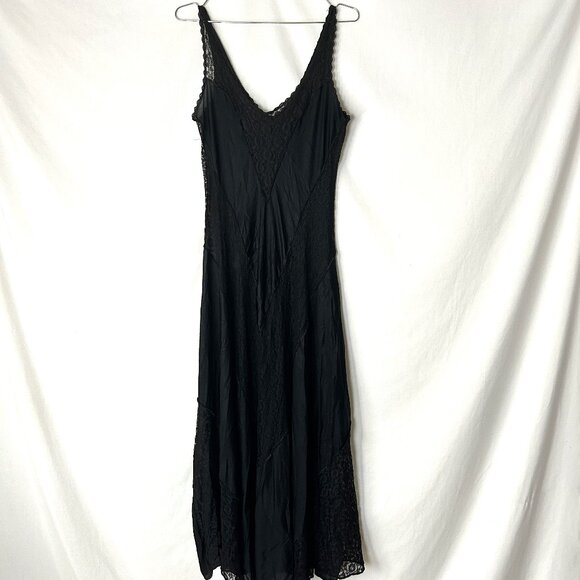 Vintage Slip Gown with Lace Inserts S/M Not Tags Black Witchy - Picture 1 of 5